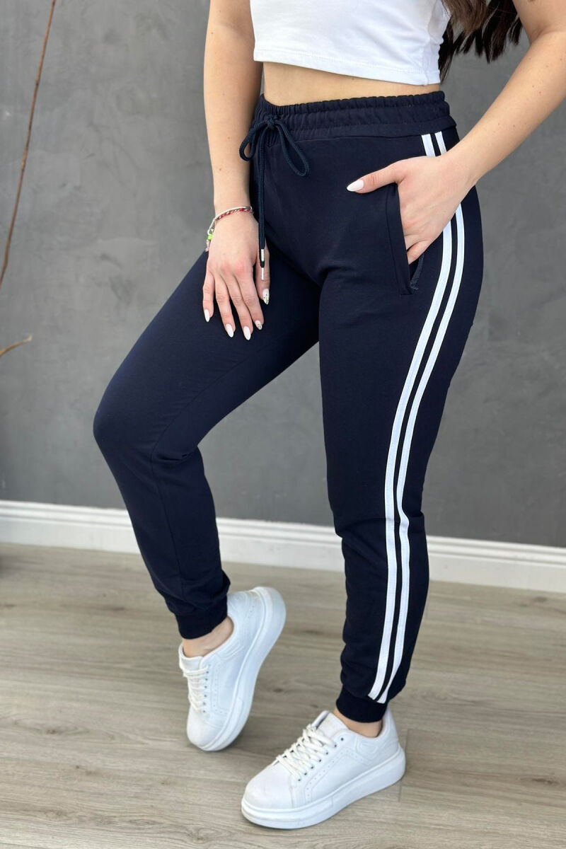 LINES COTTON WOMAN SWEATPANTS DARK BLUE/BEE - 3