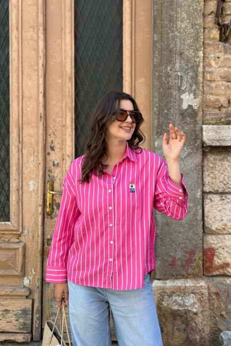 LINES DESIGN BEAR LOGO WOMAN SHIRT FUCHSIA/CIKLAMI 