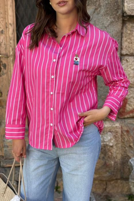 LINES DESIGN BEAR LOGO WOMAN SHIRT FUCHSIA/CIKLAMI - 2