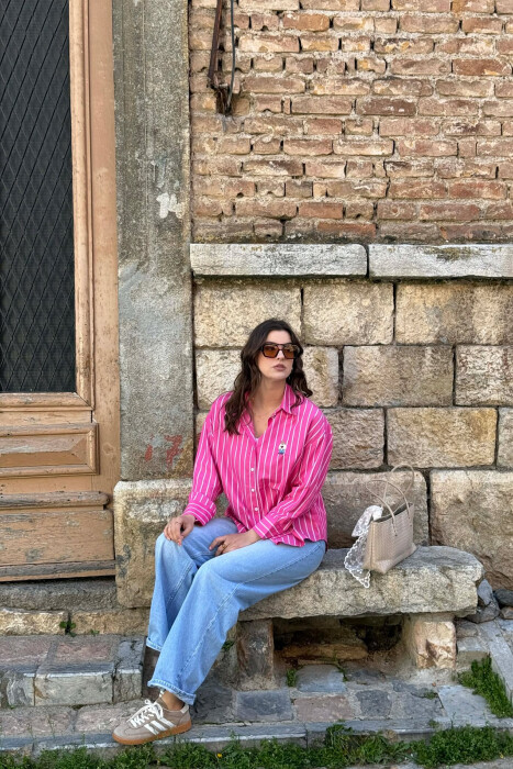 LINES DESIGN BEAR LOGO WOMAN SHIRT FUCHSIA/CIKLAMI - 4