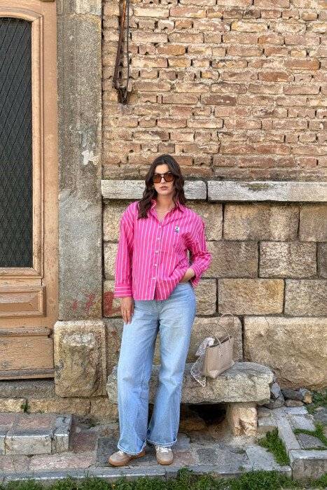 LINES DESIGN BEAR LOGO WOMAN SHIRT FUCHSIA/CIKLAMI - 5