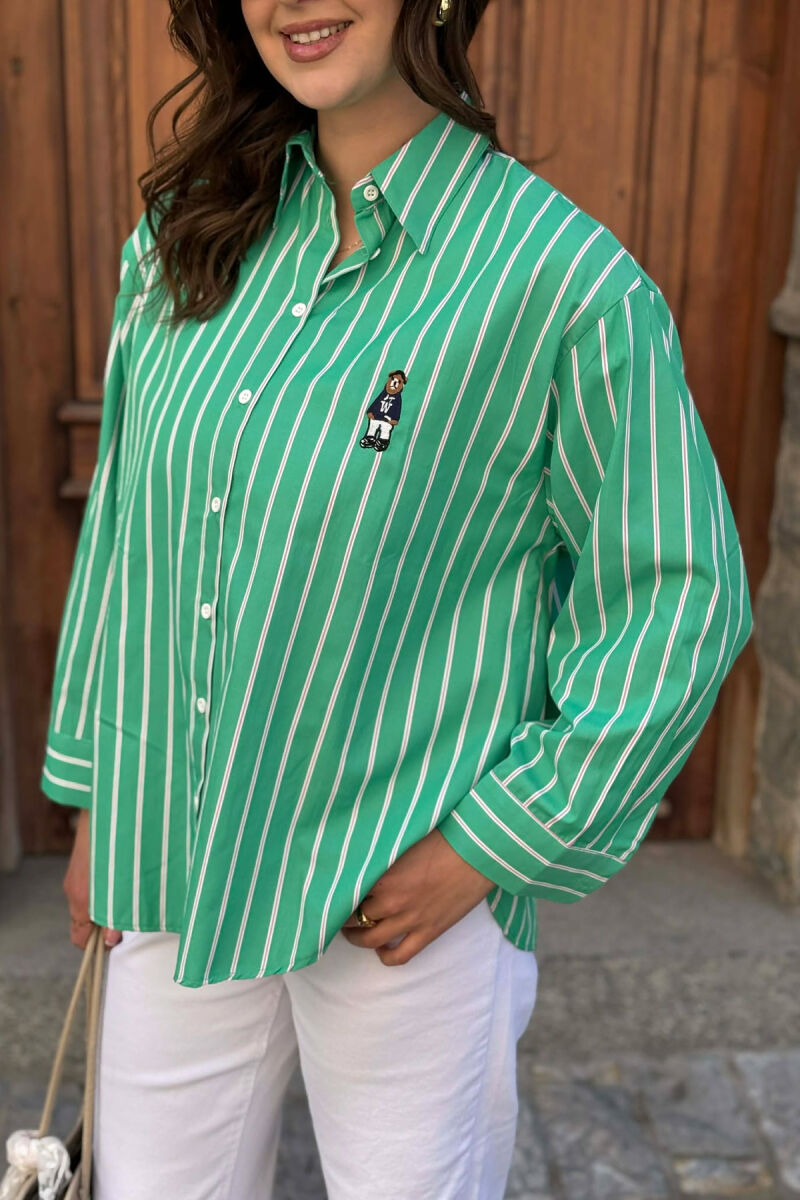 LINES DESIGN BEAR LOGO WOMAN SHIRT GREEN/JESHILE - 3