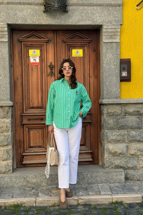 LINES DESIGN BEAR LOGO WOMAN SHIRT GREEN/JESHILE - 5