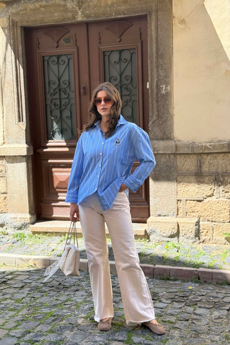 LINES DESIGN BEAR LOGO WOMAN SHIRT LIGHTBLUE/BZ - 2