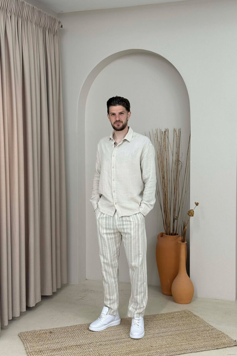 LINES DESIGN BELT DETAIL MEN PANTS BEIGE/BEZHE - 1