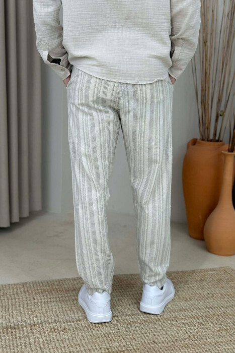 LINES DESIGN BELT DETAIL MEN PANTS BEIGE/BEZHE - 2