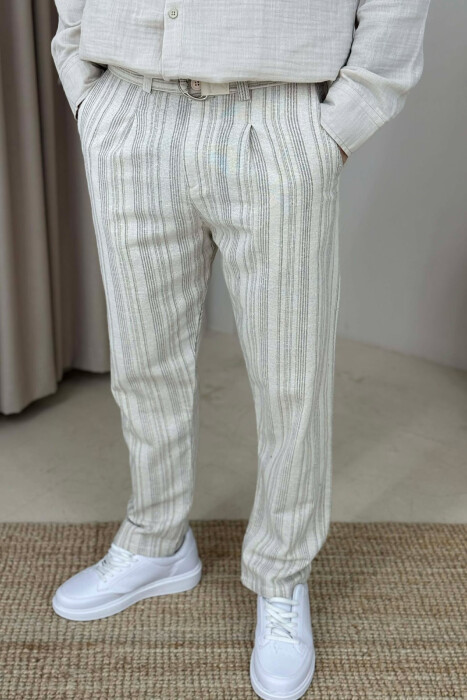 LINES DESIGN BELT DETAIL MEN PANTS BEIGE/BEZHE - 3