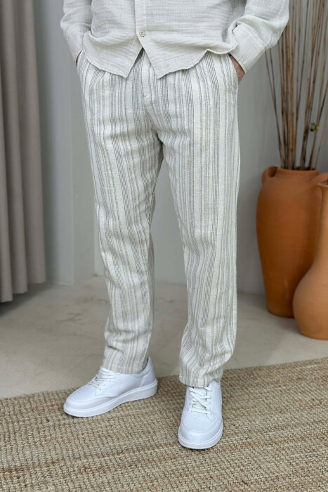 LINES DESIGN BELT DETAIL MEN PANTS BEIGE/BEZHE - 4