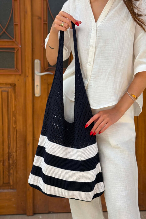 LINES DESIGN CROCHET BEACH WOMEN BAG BLUE/BLU - KLAUDIO FASHION