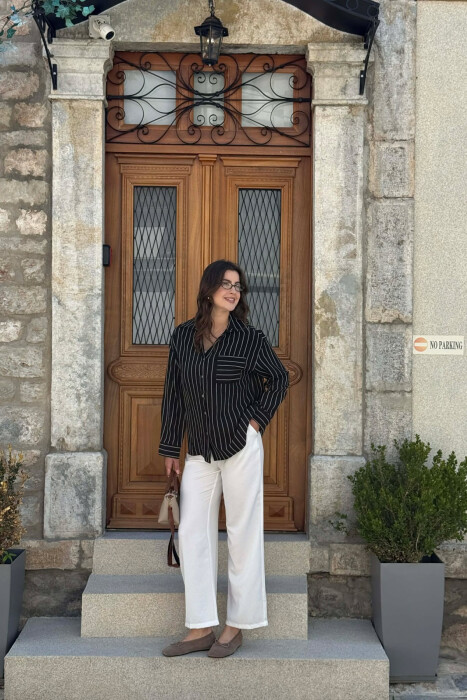 LINES DESIGN FRONT POCKET WOMAN SHIRT BLACK/ E ZEZE - 4