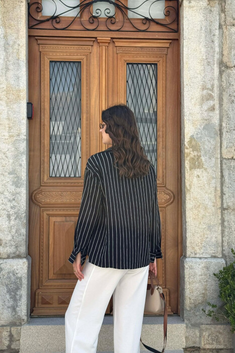 LINES DESIGN FRONT POCKET WOMAN SHIRT BLACK/ E ZEZE - 5