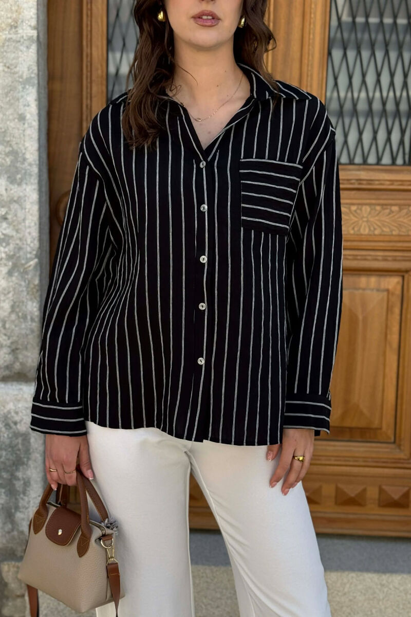 LINES DESIGN FRONT POCKET WOMAN SHIRT BLACK/ E ZEZE - 6