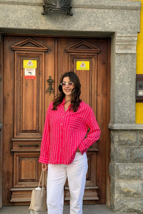 LINES DESIGN FRONT POCKET WOMAN SHIRT FUCHSIA/CIKLAMI 
