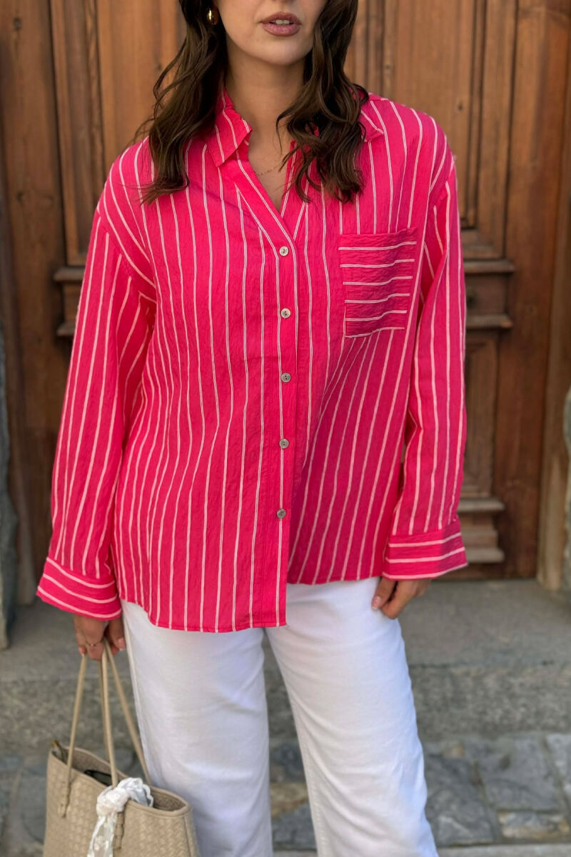 LINES DESIGN FRONT POCKET WOMAN SHIRT FUCHSIA/CIKLAMI - 2