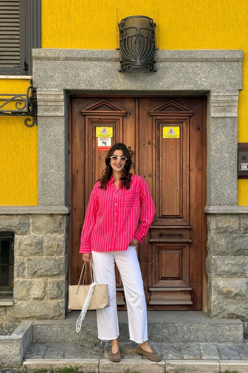 LINES DESIGN FRONT POCKET WOMAN SHIRT FUCHSIA/CIKLAMI - 4