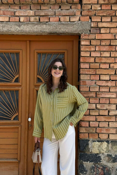 LINES DESIGN FRONT POCKET WOMAN SHIRT LIGHT GREEN/JEZB 