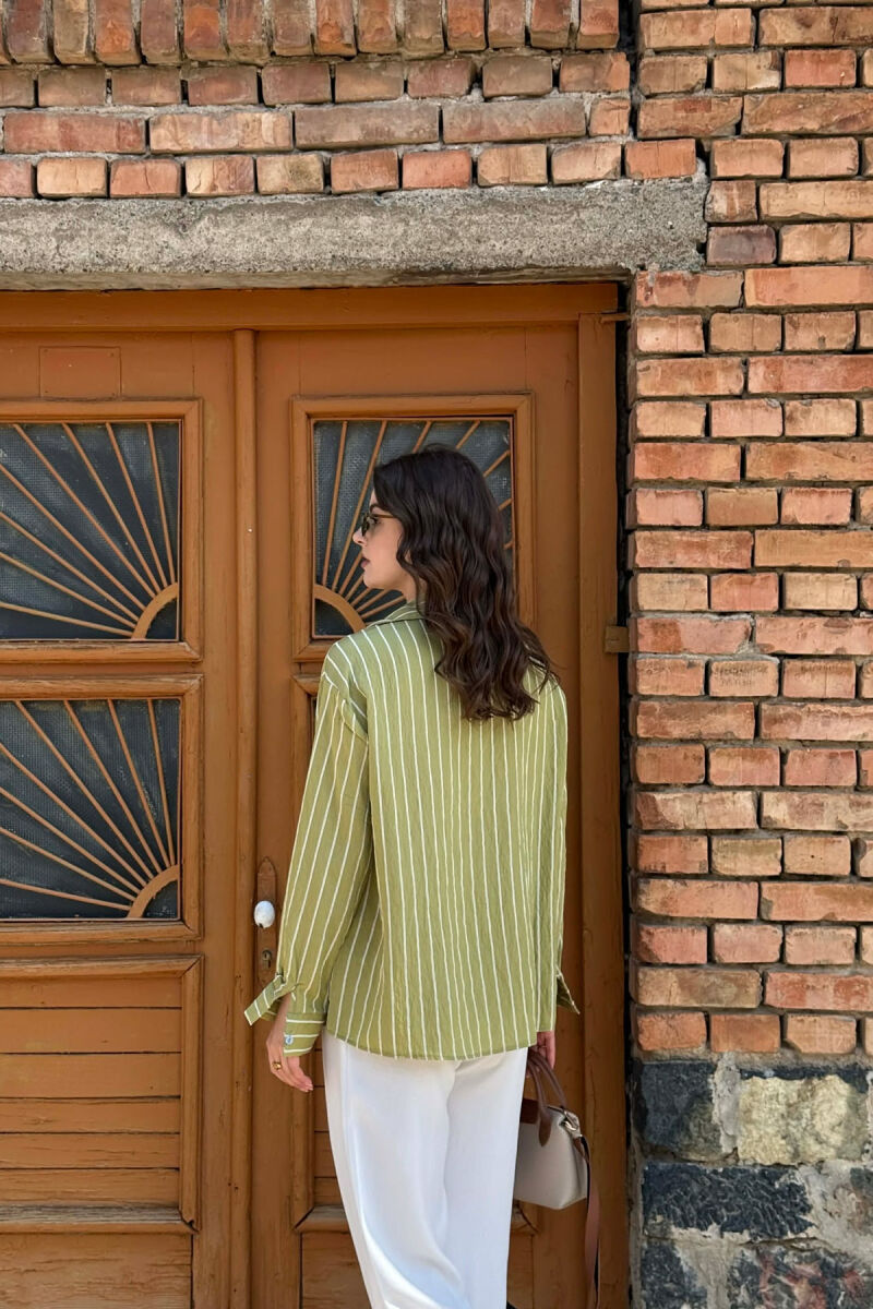 LINES DESIGN FRONT POCKET WOMAN SHIRT LIGHT GREEN/JEZB - 3