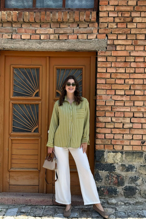 LINES DESIGN FRONT POCKET WOMAN SHIRT LIGHT GREEN/JEZB - 4