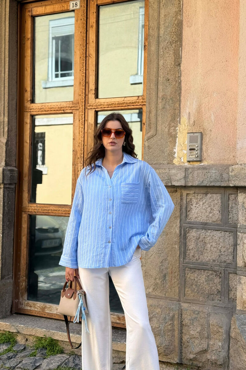 LINES DESIGN FRONT POCKET WOMAN SHIRT LIGHTBLUE/BZ - 1