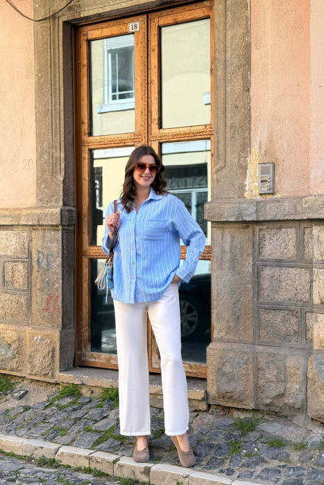 LINES DESIGN FRONT POCKET WOMAN SHIRT LIGHTBLUE/BZ - 2