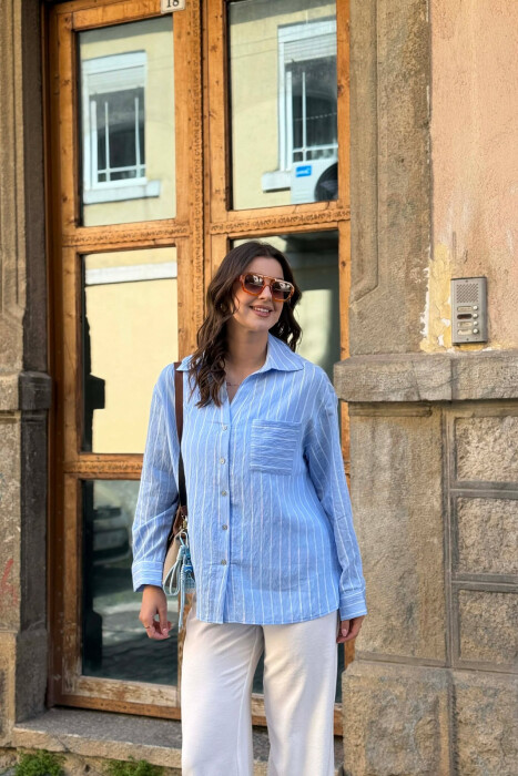 LINES DESIGN FRONT POCKET WOMAN SHIRT LIGHTBLUE/BZ - 3