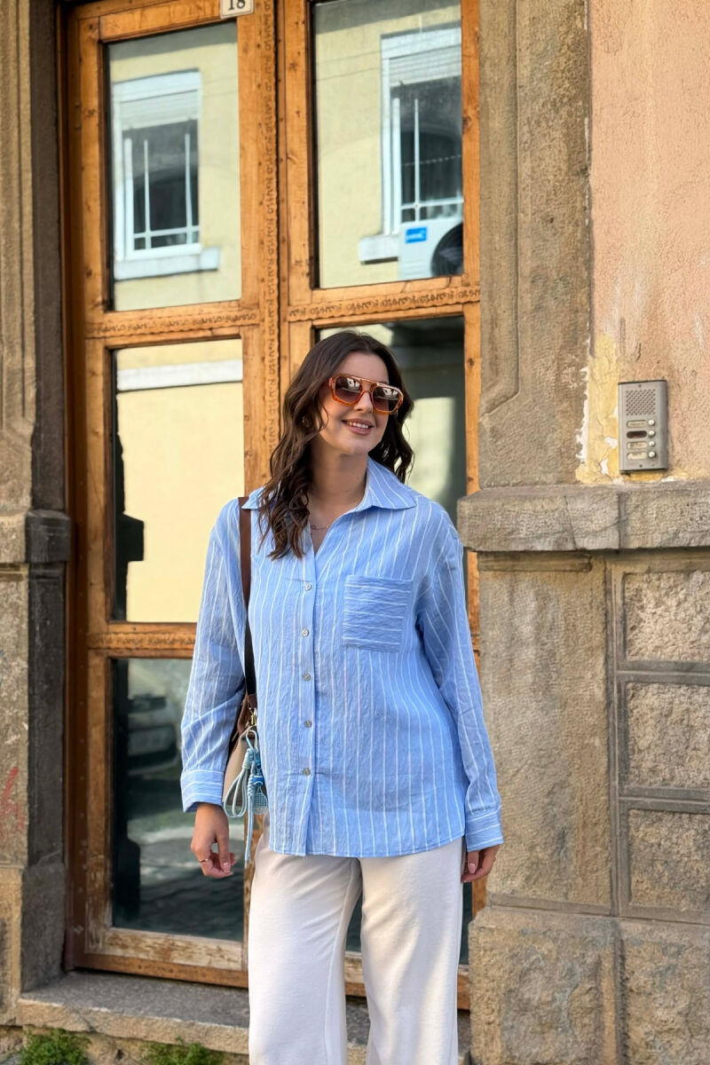 LINES DESIGN FRONT POCKET WOMAN SHIRT LIGHTBLUE/BZ - 3