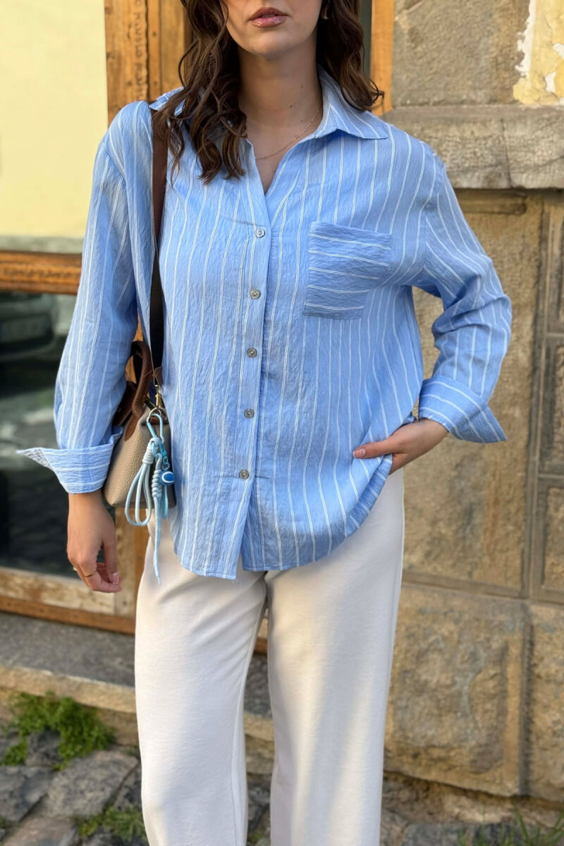 LINES DESIGN FRONT POCKET WOMAN SHIRT LIGHTBLUE/BZ - 4