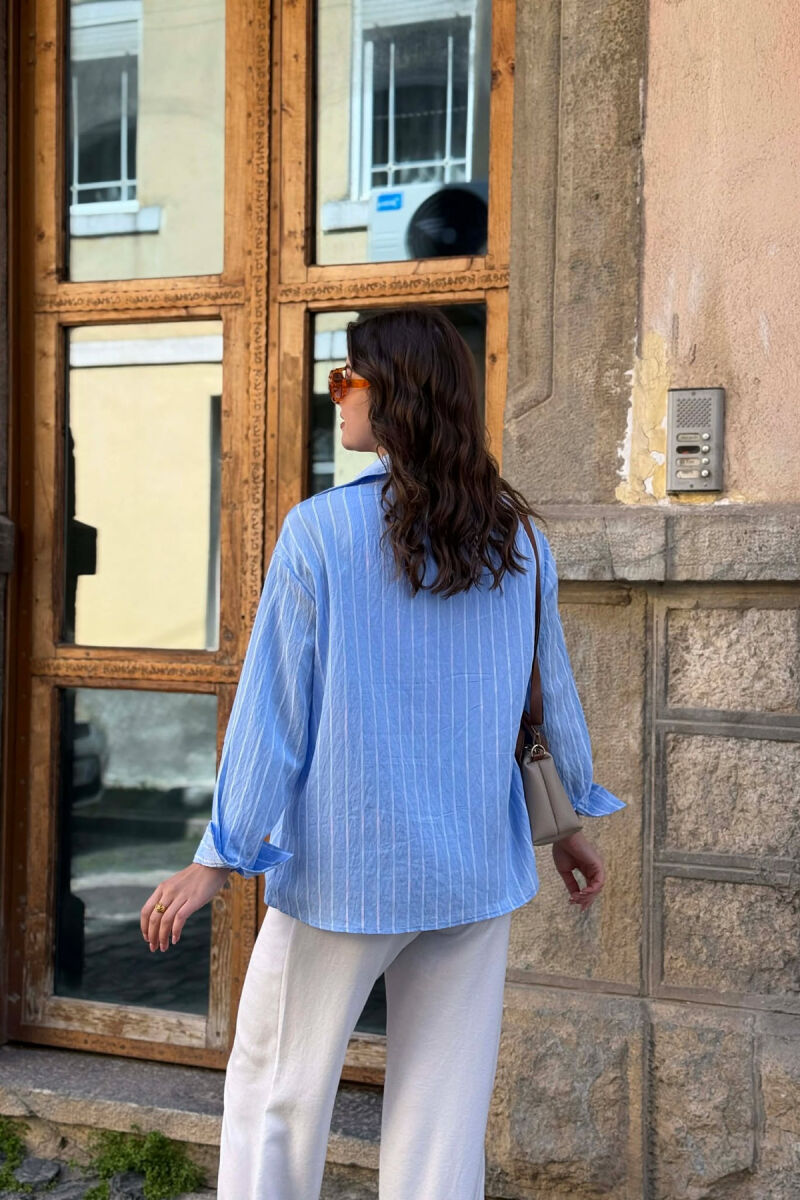 LINES DESIGN FRONT POCKET WOMAN SHIRT LIGHTBLUE/BZ - 5