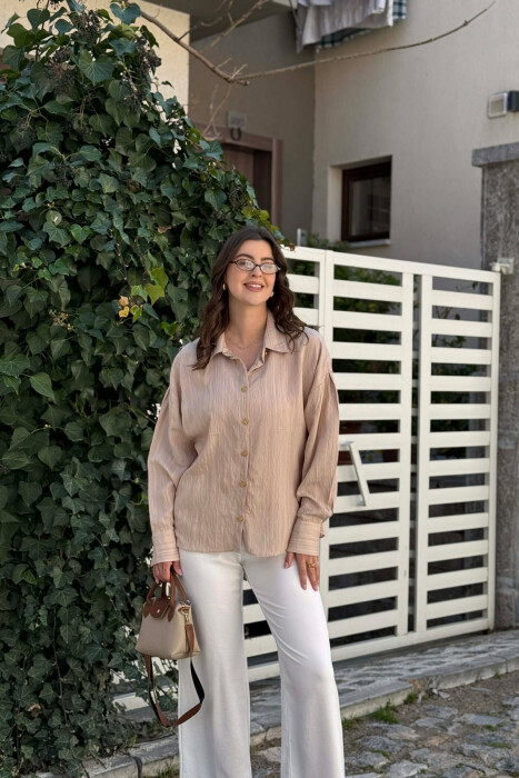 LINES DESIGN GOLD BUTTONS WOMAN SHIRT BEIGE/BEZHE - 1