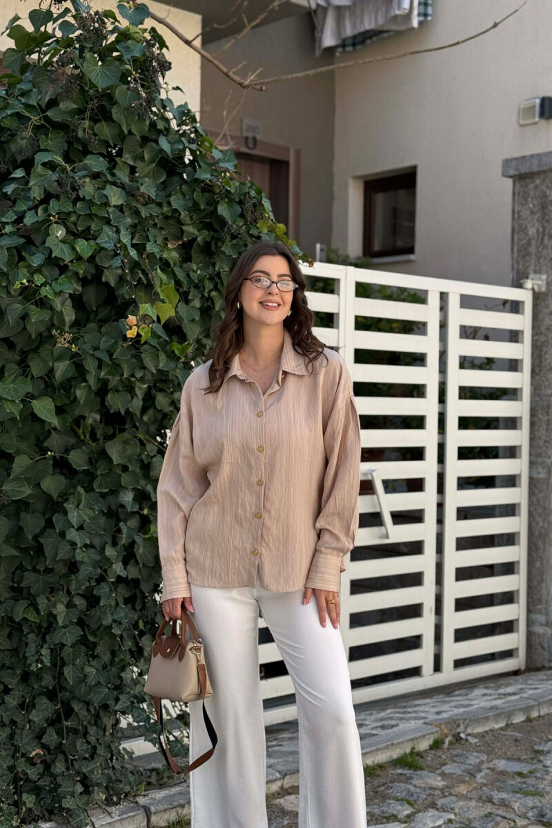 LINES DESIGN GOLD BUTTONS WOMAN SHIRT BEIGE/BEZHE - 1