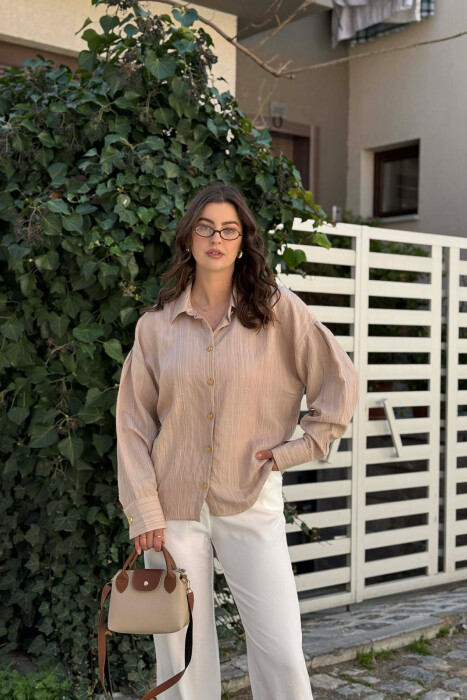 LINES DESIGN GOLD BUTTONS WOMAN SHIRT BEIGE/BEZHE - 3