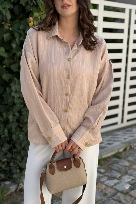 LINES DESIGN GOLD BUTTONS WOMAN SHIRT BEIGE/BEZHE - 4