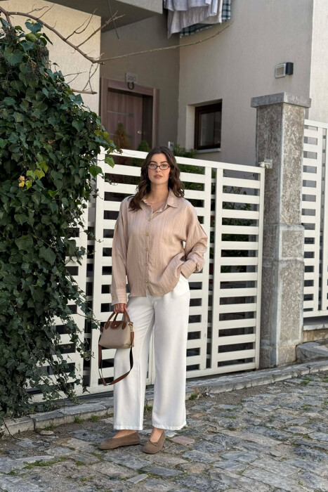 LINES DESIGN GOLD BUTTONS WOMAN SHIRT BEIGE/BEZHE - 6