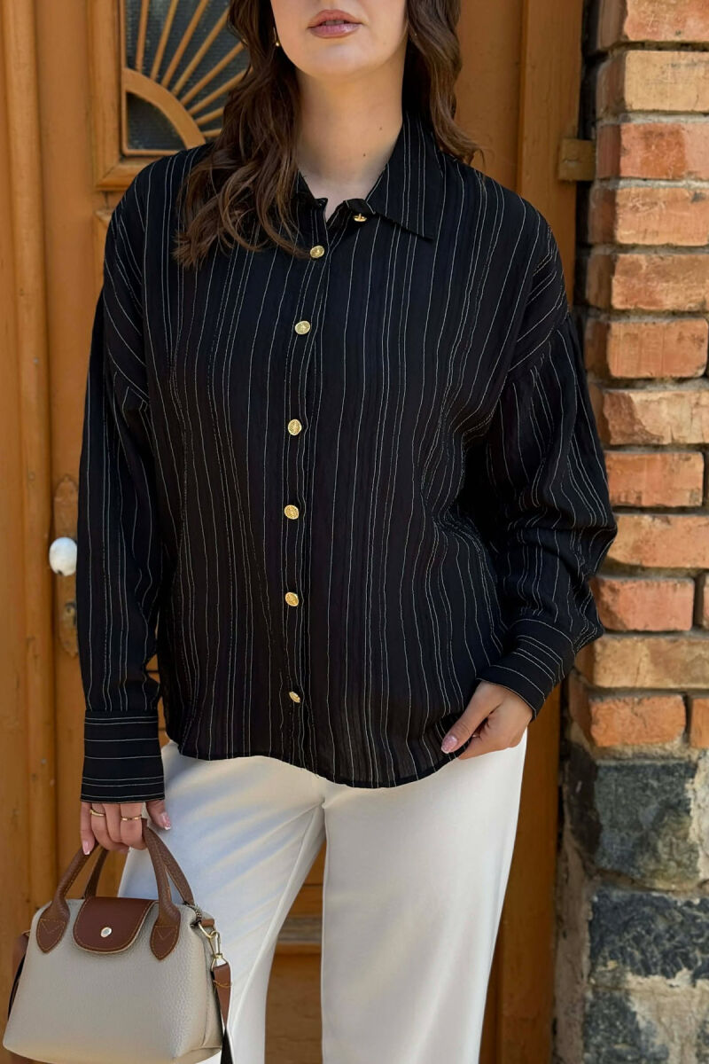 LINES DESIGN GOLD BUTTONS WOMAN SHIRT BLACK/ E ZEZE - 3