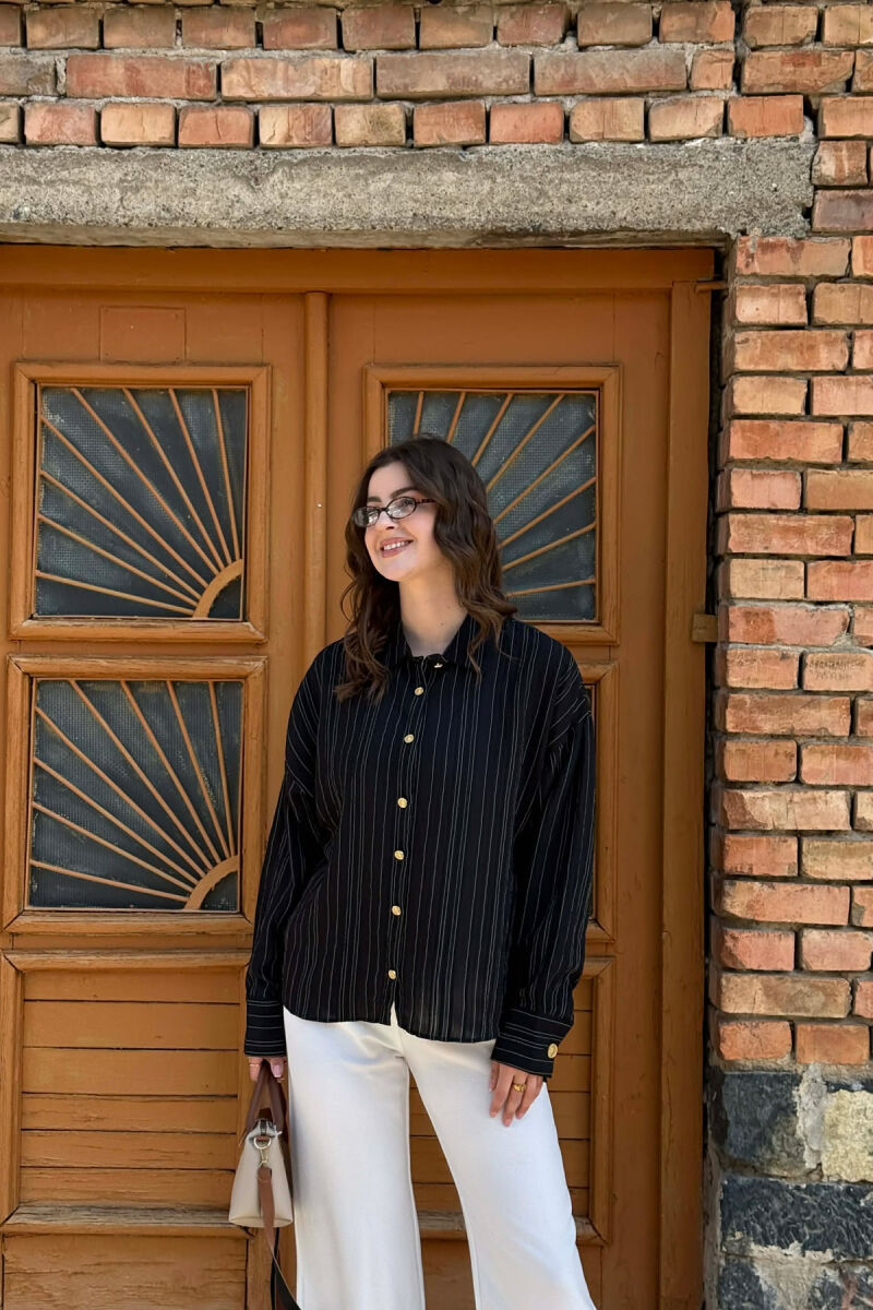 LINES DESIGN GOLD BUTTONS WOMAN SHIRT BLACK/ E ZEZE - 4