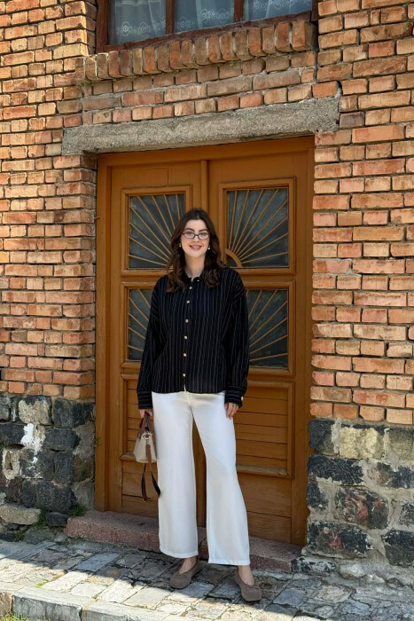 LINES DESIGN GOLD BUTTONS WOMAN SHIRT BLACK/ E ZEZE - 5