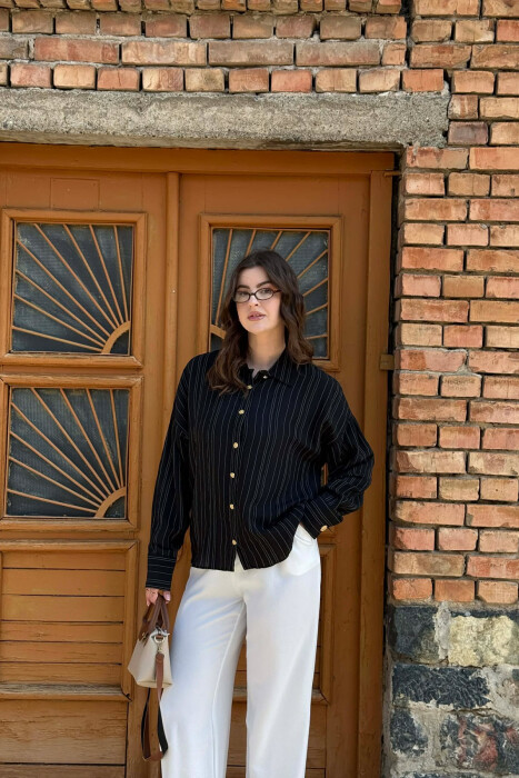 LINES DESIGN GOLD BUTTONS WOMAN SHIRT BLACK/ E ZEZE 