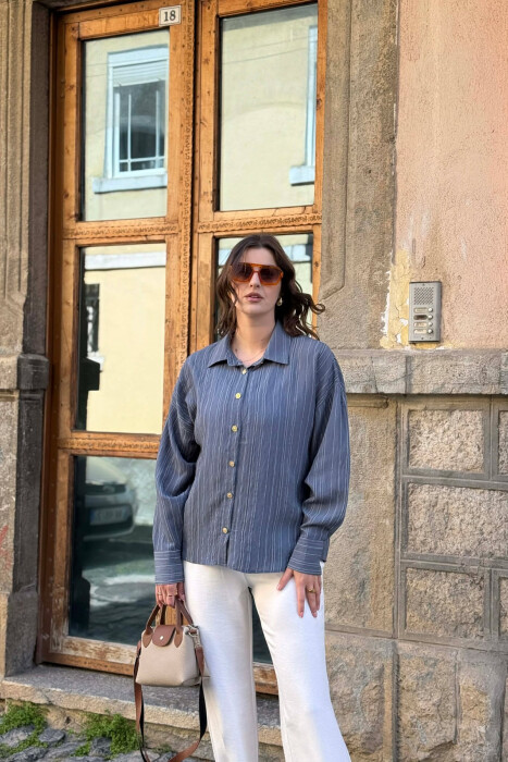 LINES DESIGN GOLD BUTTONS WOMAN SHIRT DARK GREY/GEE 