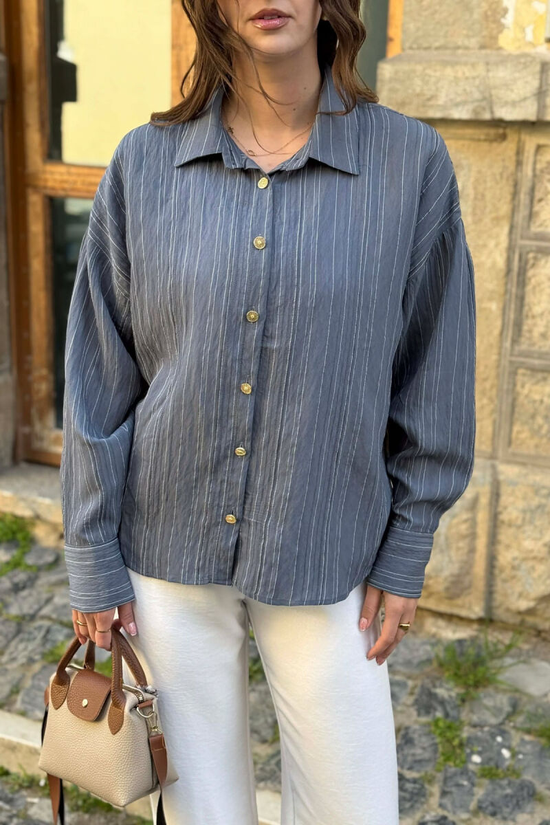 LINES DESIGN GOLD BUTTONS WOMAN SHIRT DARK GREY/GEE - 2