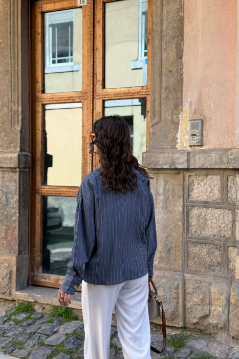 LINES DESIGN GOLD BUTTONS WOMAN SHIRT DARK GREY/GEE - 3