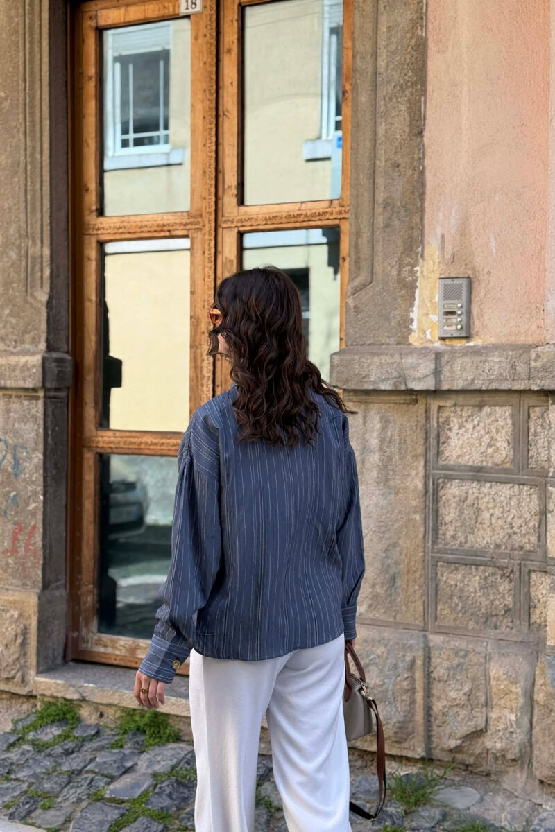 LINES DESIGN GOLD BUTTONS WOMAN SHIRT DARK GREY/GEE - 3