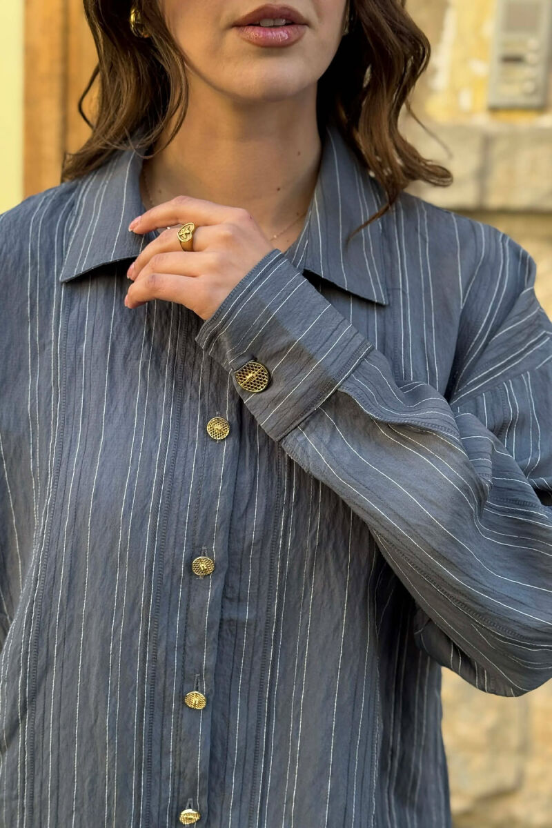 LINES DESIGN GOLD BUTTONS WOMAN SHIRT DARK GREY/GEE - 4