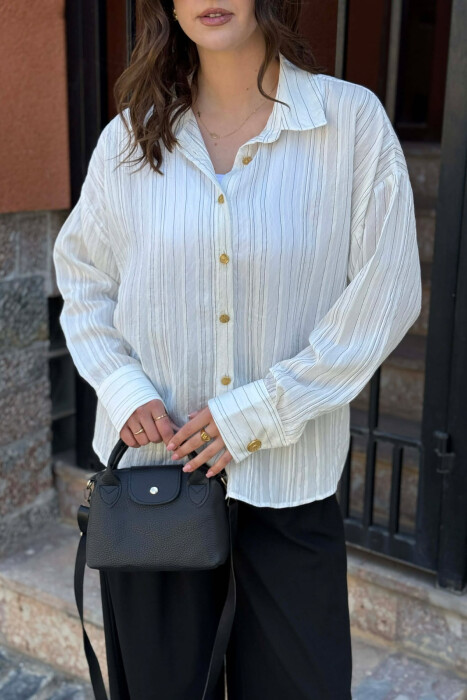 LINES DESIGN GOLD BUTTONS WOMAN SHIRT WHITE-E BARDHE - 2