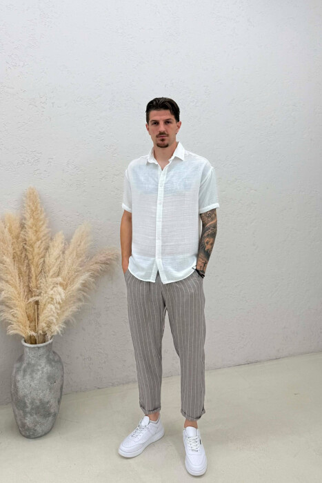 LINES DESIGN LACING WAIST MEN PANTS LIGHT BROWN/KAZB - KLAUDIO FASHION