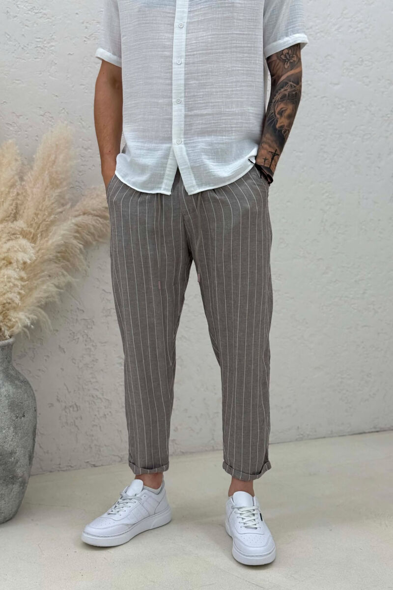 LINES DESIGN LACING WAIST MEN PANTS LIGHT BROWN/KAZB - 2