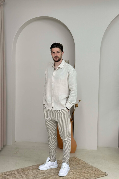 PANTALLONA ME DIZJAN VIJASH PER MESHKUJ NE NGJYRE BEZHE + KAFE - KLAUDIO FASHION