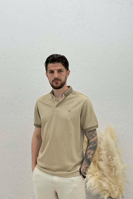 LINES DESIGN MEN T-SHIRT BEIGE/BEZHE - KLAUDIO FASHION