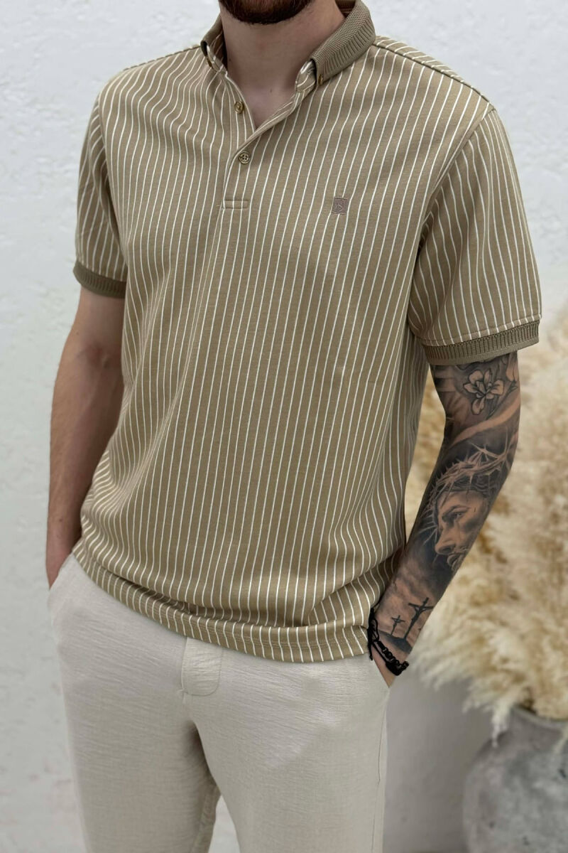 LINES DESIGN MEN T-SHIRT BEIGE/BEZHE - 2
