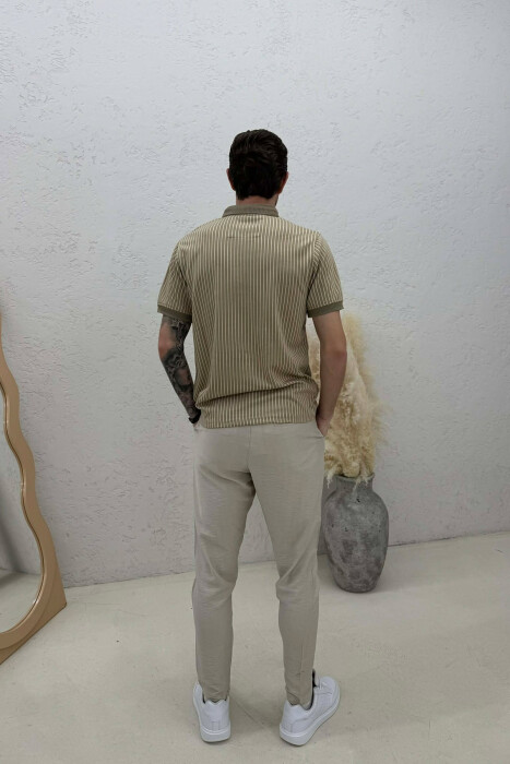 LINES DESIGN MEN T-SHIRT BEIGE/BEZHE - 4