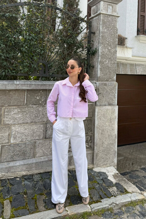 LINES DESIGN ONE FRONT POCKET WOMAN SHIRT WHITE-PINK/BARO - 2